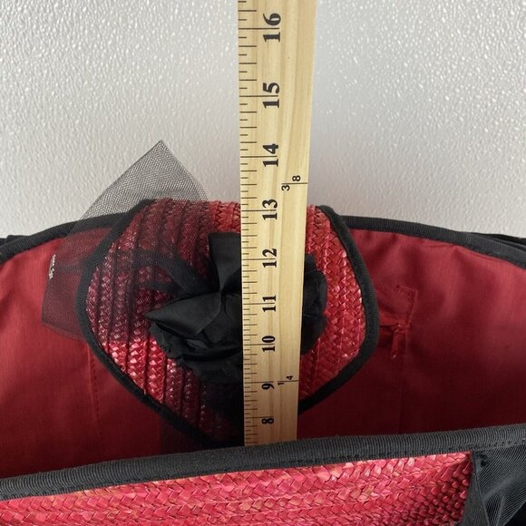 Tropical Beach Resort Chic Red Black Straw Clamshell Shoulder Tote Large Bag VTG - Picture 11 of 13